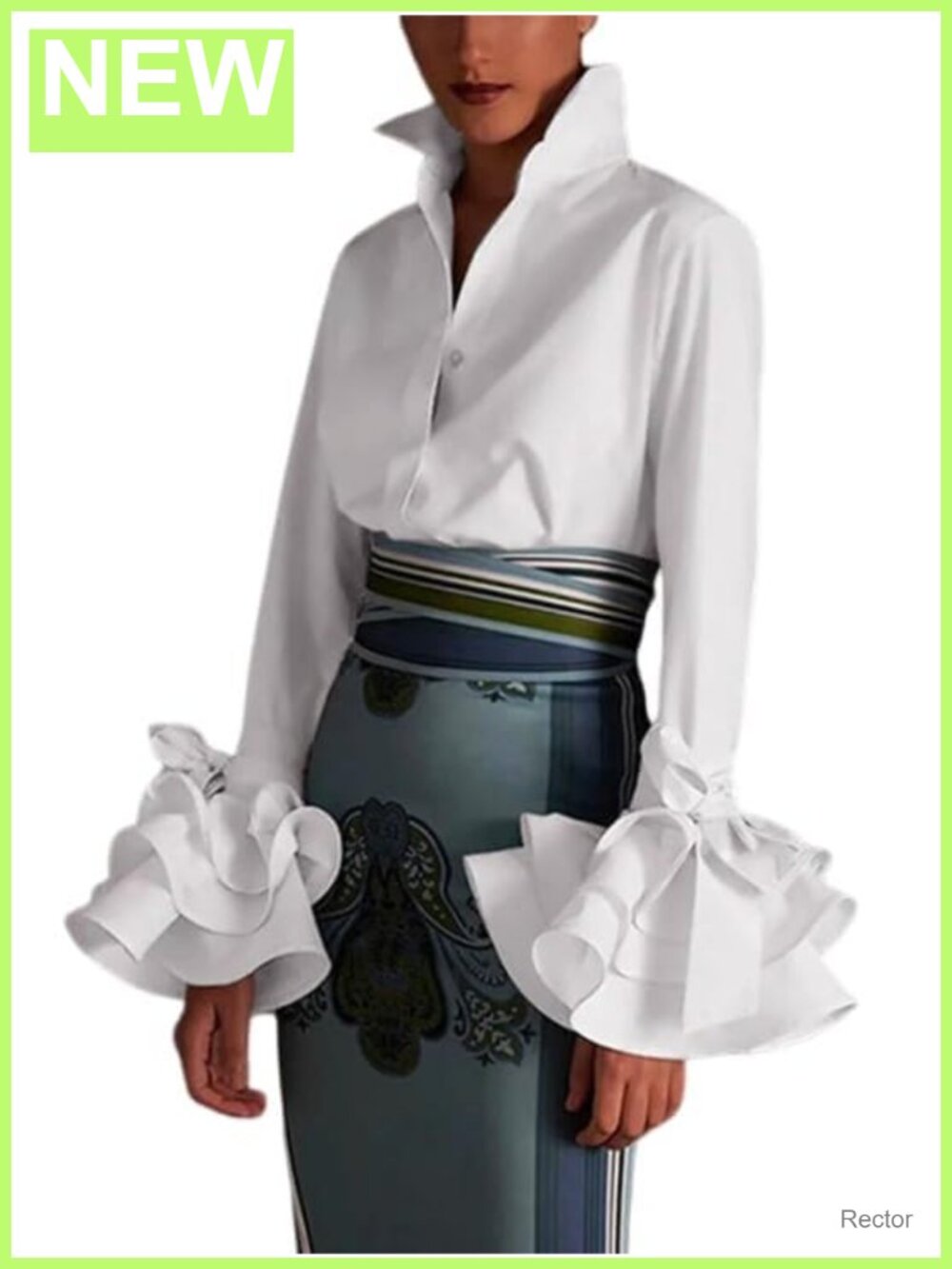 UOOZEE Womens Button Down Shirt Long Sleeve V-Neck Flared Sleeve Work Blouse